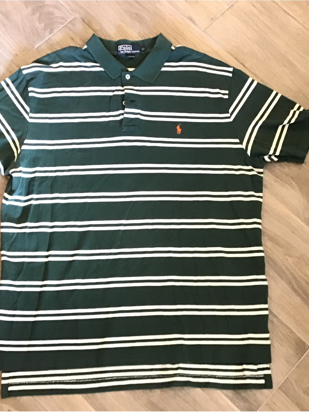 Ralph Lauren Dark Green Polo with Cream Stripes and Orange Pony